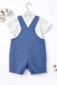 Set vara bebe 2 piese salopeta cu bretele si tricou bumbac model marin - Img 5