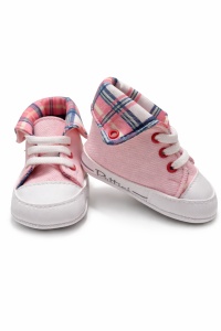 Adidasi bebelusi roz cu siret talpa flexibila guler carouri stil sport casual - Img 6