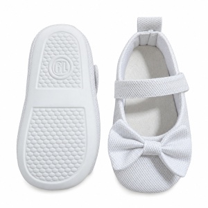 Balerini bebe fete albi cu funda, pantofiori eleganti cu bareta - Img 5