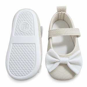 Balerini bebe fete crem cu funda alba si bareta, pantofiori eleganti - Img 5