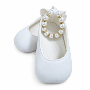 Balerini bebe fetite albi cu perle decorative si talpa moale - Img 4