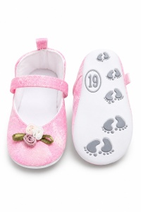 Balerini bebe roz eleganti cu floricele decorative, comozi si delicati pentru fetite - Img 5