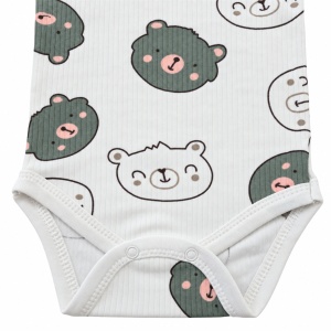 Body bebe alb din bumbac cu ursuleti verde inchis, maneca lunga si capse pe umeri - Img 5