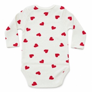 Body bebe din bumbac crem cu inimioare rosii, maneca lunga si capse pe umeri - Img 5