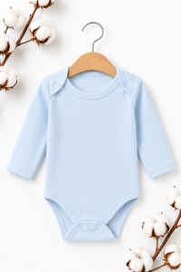 Body bebelusi bleu din bumbac cu maneca lunga, body baiat cu capse