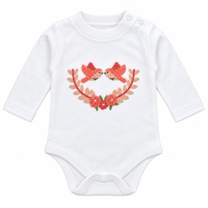 Compleu bebe fetite 3 piese din bumbac catifelat, body, hanorac cu pasarele si pantaloni roz - Img 5