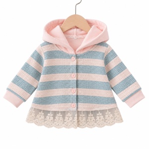 Compleu fetita 3 piese bumbac cu ratusca bluza roz jacheta cu dantela si pantaloni - Img 3