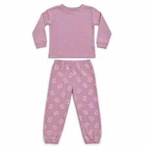 Compleu fetita 3 piese bumbac roz cu pantaloni tip colanti si vesta cu ursulet, fotografie de produs pe fundal alb