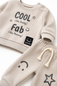 Costum bebe baiat gri 2 piese din bumbac bluza cool fab si pantaloni sport - Img 3