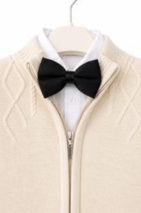Costum elegant bebe 4 piese crem cu papion camasa si pantaloni pentru botez evenimente - Img 4