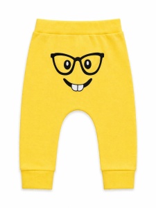 Pantaloni bebe galbeni bumbac imprimeu fata zambet confortabili - Img 3