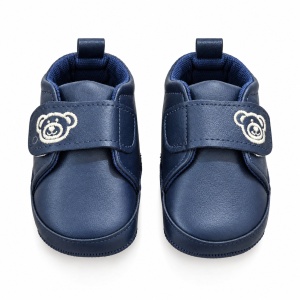 Pantofi bebe bleumarin din piele ecologica cu arici si ursulet brodat - Img 3