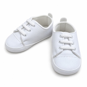 Pantofiori bebe albi cu sireturi, eleganti, talpa moale