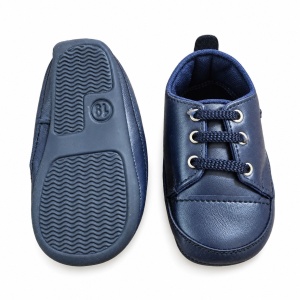 Pantofiori bebe baieti bleumarin cu sireturi, eleganti, talpa moale - Img 4