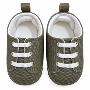 Pantofiori bebe kaki din material textil cu sireturi si talpa moale - Img 5