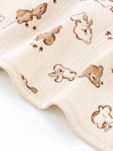 Paturica bebe 75x85 cm din bumbac 100%, patura crem cu ursuleti, moale si delicata - Img 3
