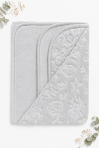 Paturica bebe gri cu model embosat 100x100 cm pufoasa moale pentru nou nascut - Img 3