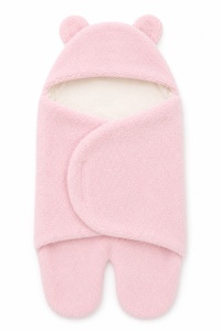 Port bebe roz cu gluga tip ursulet, interior pufos si inchidere velcro - Img 3