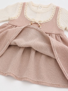 Rochie bebe eleganta roz pudra cu muselina si dantela pentru fetite aniversare si evenimente - Img 5