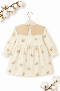 Rochie bebe fetita din muselina crem cu flori si bentita eleganta - Img 3