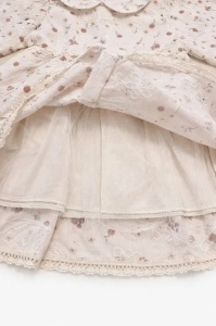 Rochita fetita ivoire cu imprimeu floral maneci evazate guler rotund eleganta - Img 6