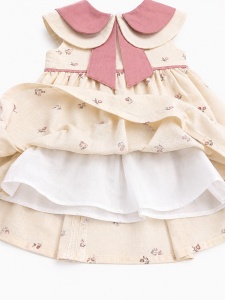 Rochita fetite crem cu imprimeu floral si guler dublu roz elegant - Img 4