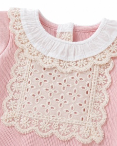 Salopeta bebe roz cu bentita, dantela eleganta si guleras din 100% bumbac - Img 4