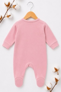 Salopeta bebe roz din bumbac cu caciulita si imprimeu ursuleti pentru fetite - Img 4