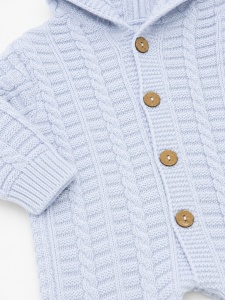 Salopeta tricotata bleu cu gluga pentru bebelusi din acril premium model impletit - Img 3