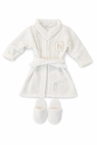 Set baie bebe 5 piese alb ivory halat prosop papuci premium - Img 3