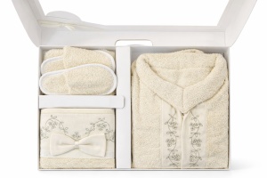 Set baie bebe 5 piese crem halat prosop papuci calitate premium - Img 5