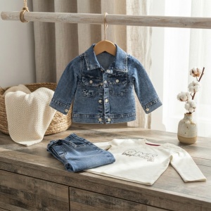 Set baieti 3 piese cu geaca denim, pantaloni jeans si bluza cu maneca lunga - Img 5
