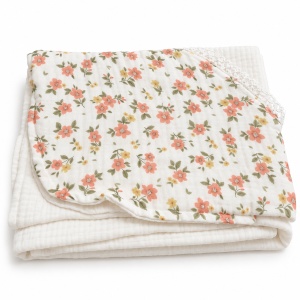 Set bebe 10 piese din muselina, imprimeu floral, alb cu roz, bluzita, salopeta, pantaloni, accesorii - Img 6