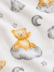 Set bebe 3 piese bumbac ribat cu ursuleti, bluza pantaloni caciulita - Img 3