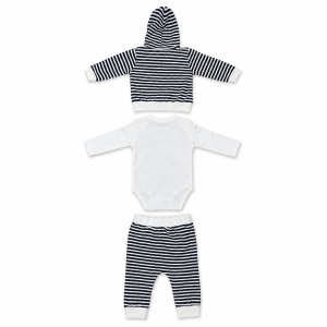 Set bebe 3 piese din bumbac alb-negru cu hanorac cu gluga, body si pantaloni - Img 6
