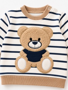 Set bebe 3 piese maro din bumbac cu bluza, vesta cu gluga si pantaloni pentru bebelusi - Img 4