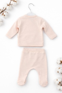 Set bebe 5 piese roz banan I Love Mom bluza pantaloni caciula baveta manusi - Img 3