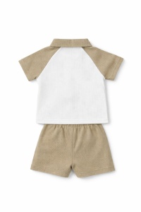 Set bebe baiat 2 piese tricou si pantaloni scurti bumbac model cute puppy - Img 3
