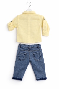 Set bebe baieti 2 piese camasa galbena si blugi compleu copii baiat elegant - Img 3