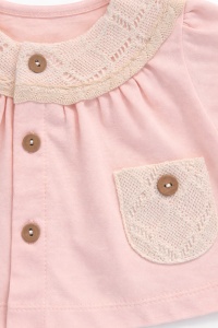 Set bebe fete roz pudra 3 piese elegant bluza dantela pantaloni bentita - Img 4