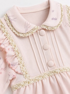 Set bebe fetita 3 piese roz pudrat din bumbac cu bentita si dantela eleganta - Img 3