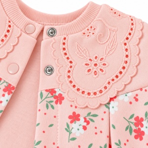 Set bebe fetita din bumbac 3 piese cu body vulpita, cardigan floral si pantaloni roz - Img 4
