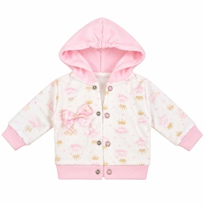 Set bebe fetita din bumbac 3 piese cu hanorac cu gluga, body si pantaloni roz - Img 3