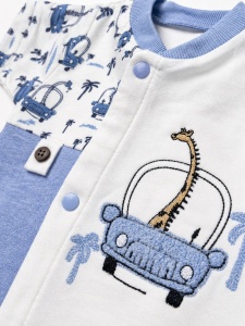 Set haine bebe baiat 2 piese bumbac premium – tricou cu capse si pantaloni albastri cu girafa - Img 4