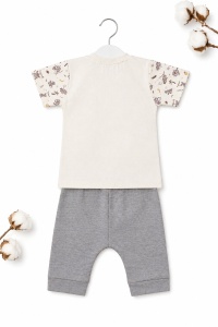 Set haine bebe baiat 2 piese bumbac premium – tricou cu capse si pantaloni cu maimuta - Img 3