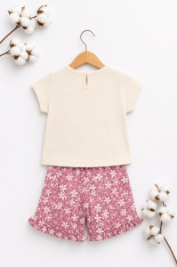 Set haine bebe fete 2 piese bumbac premium – tricou si pantaloni scurti floral - Img 3