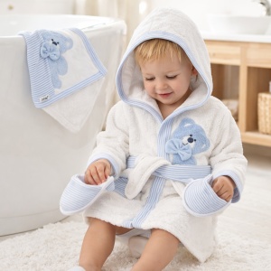 Set halat baie copii 4 piese cu gluga ursulet, prosop baie copii si papuci bebe