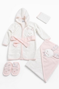 Set halat baie copii fetita 4 piese cu gluga iepuras, prosop baie copii si papuci bebe - Img 5