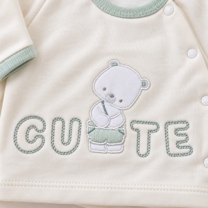 Set nou nascut 10 piese bumbac alb verde menta cu ursulet, paturica si accesorii - Img 6