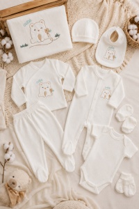 Set nou-nascut 10 piese Cute Bear, 100% bumbac, hainute bebe pentru maternitate